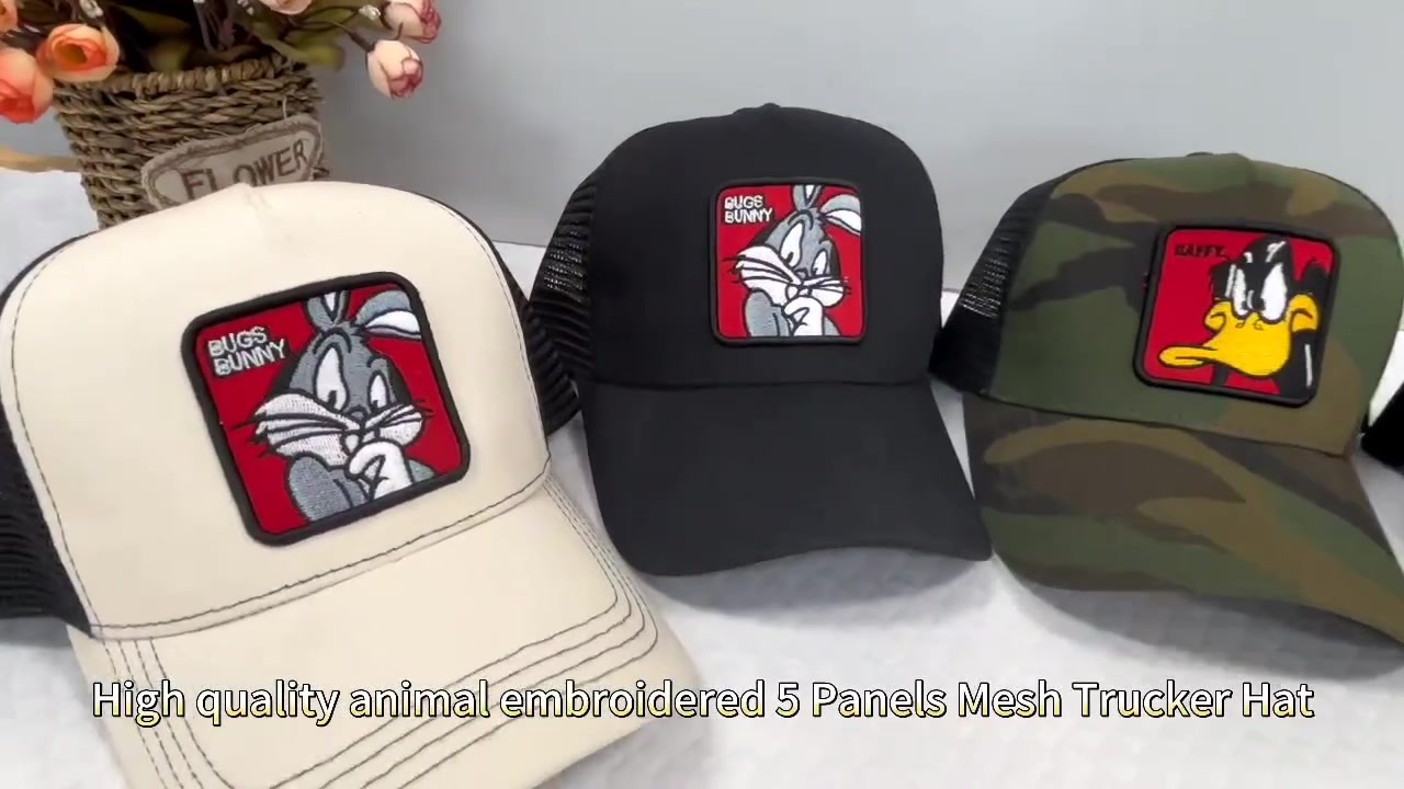 High quality animal embroidered 5 Panels Mesh Trucker Hat High quality animal embroidered 5 Panels Mesh Trucker Hat