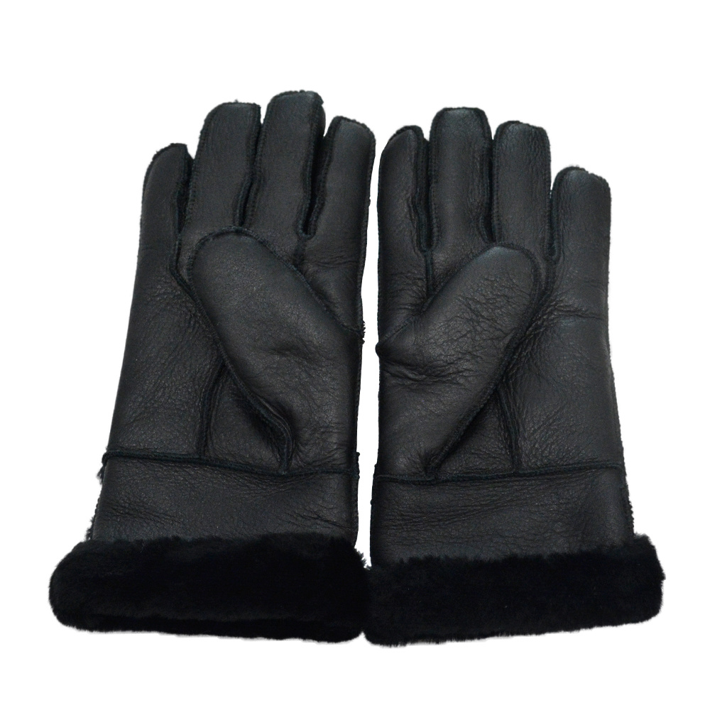 winter fur sheepskin leather gloves