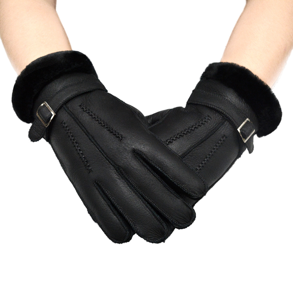 winter fur sheepskin leather gloves