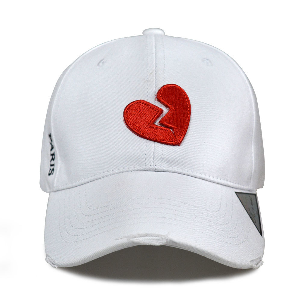 Worn-out Baseball cap with embroidery patch heart logo