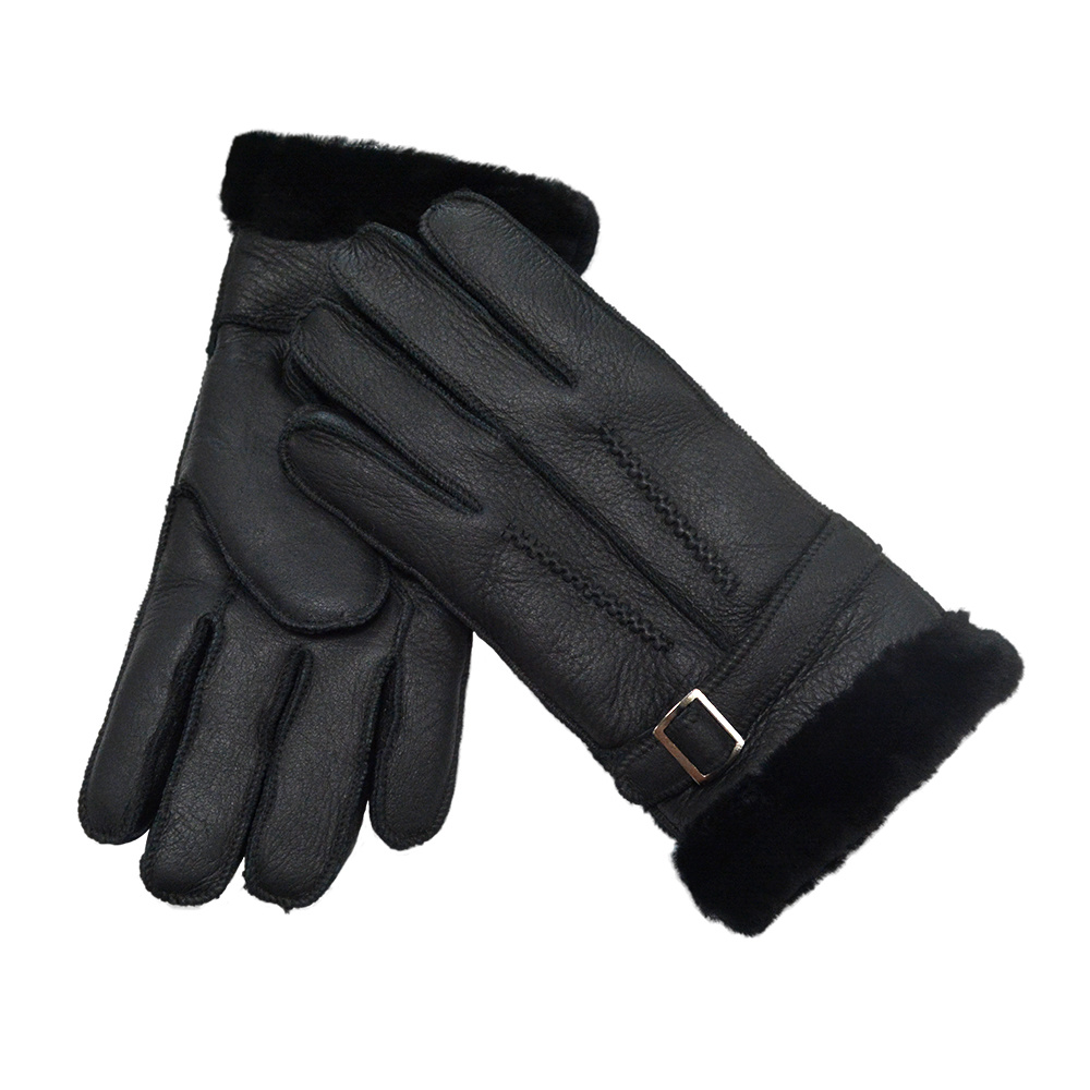 winter fur sheepskin leather gloves