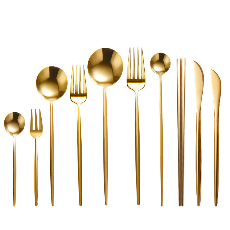 Solid Color Stainless Steel Knife, Fork and Spoon