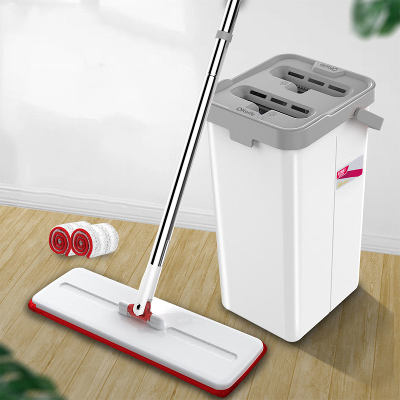 No-hand wash flat mop with bucket