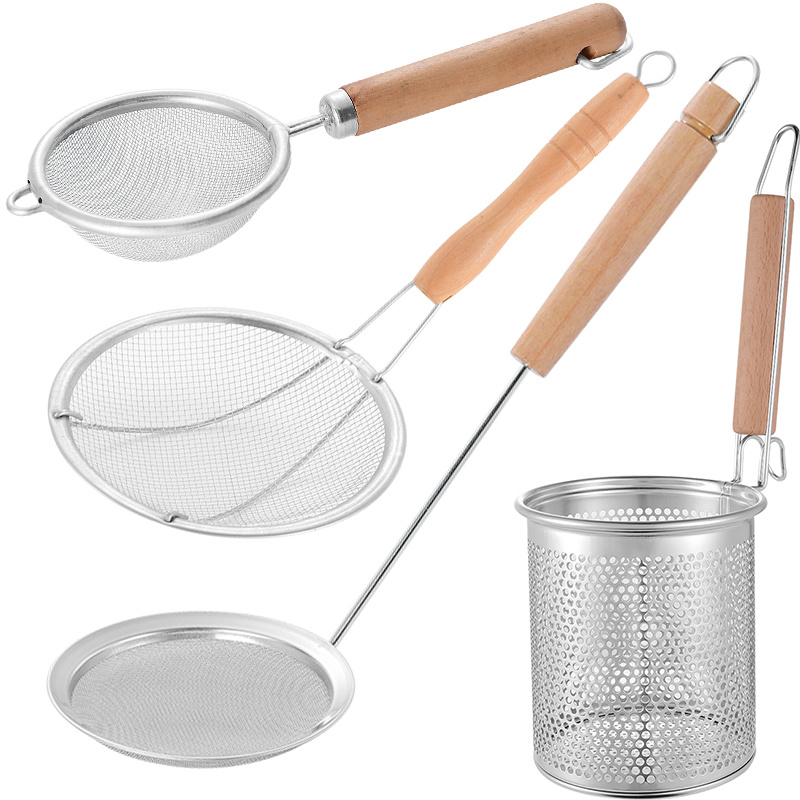 Round Wooden Handle  Frying Skimmer and Strainer basket