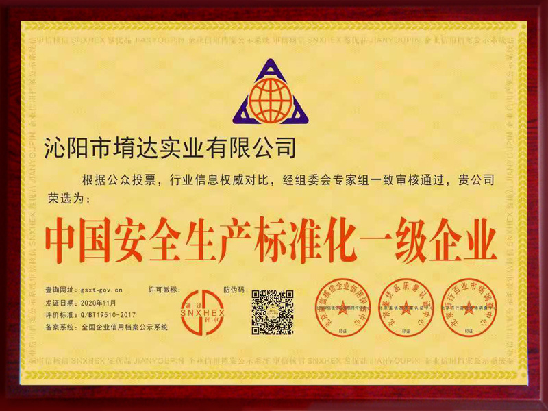 中國安全生產標準化一級企業