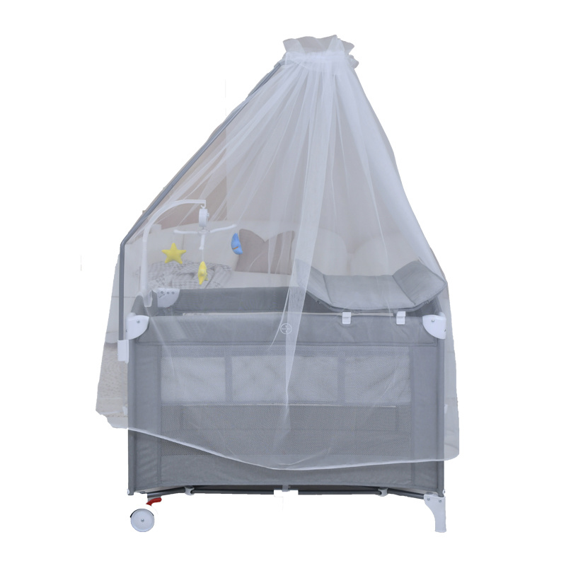 Deluxe Double-Layer Beds Pocket With Diapter Changer Cribs folding baby playpen for european standard cot