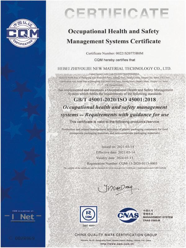 ISO45001 Certificate ISO45001 Certificate