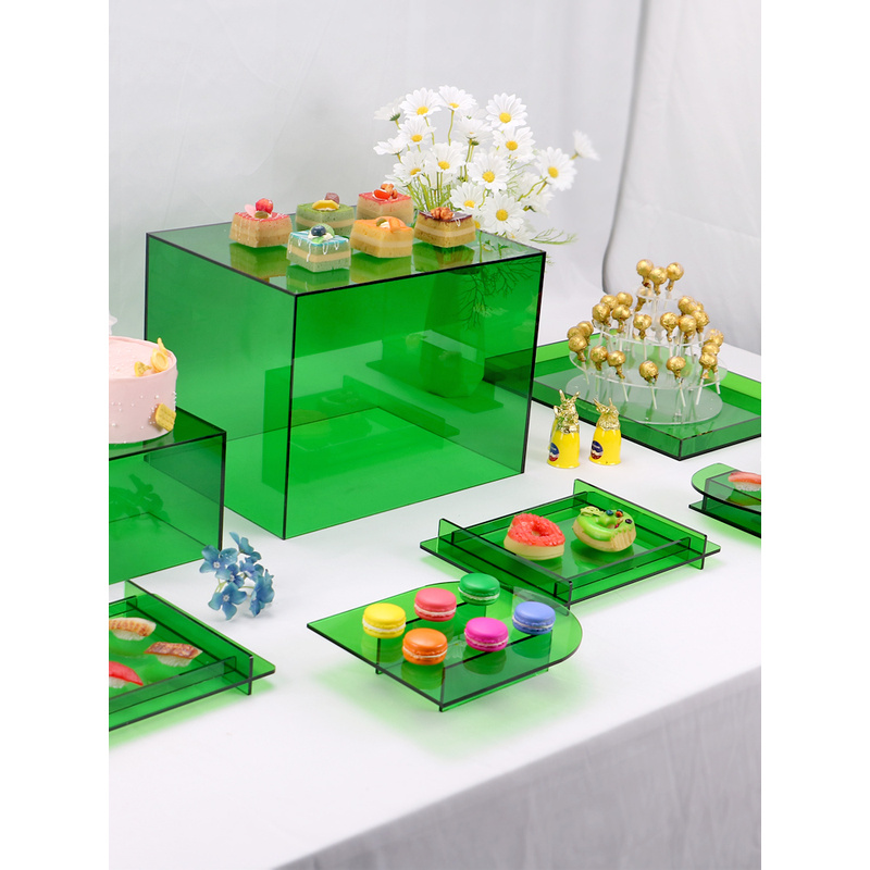 婚礼甜品摆件展示台冷餐宴会茶歇摆台蛋糕点心托盘高透亚克力定制