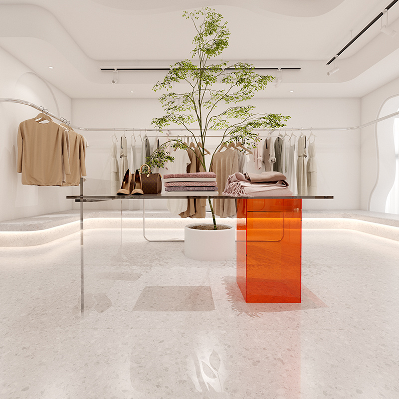 亚克力彩色展示流水台服装店陈列道具中岛台简约鞋包置物架长方形