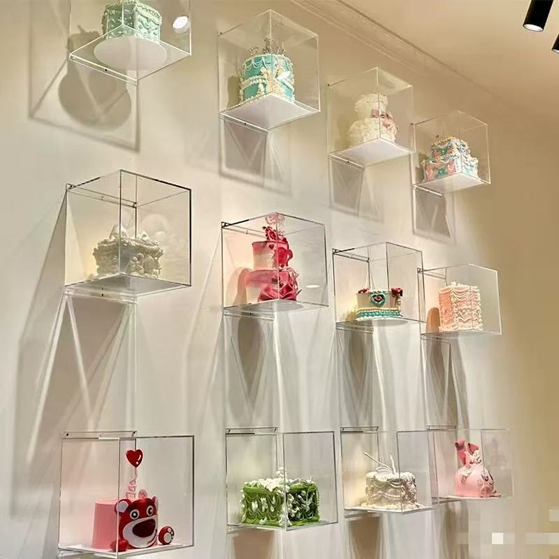 亚克力高透明方型蛋糕模型墙可抽拉展示盒子壁挂陈列墙展示架定制