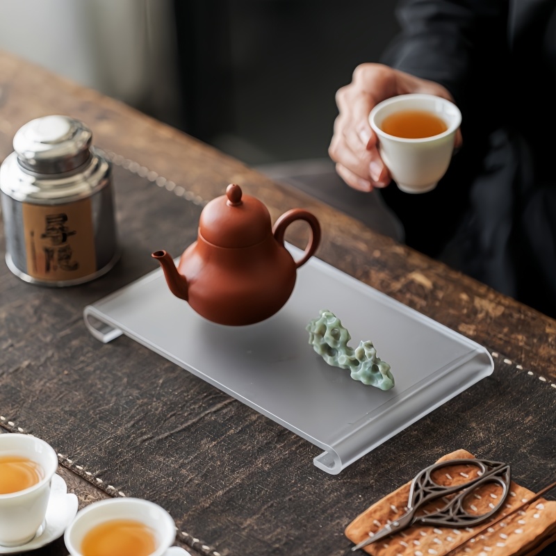 磨砂亚克力壶承家用简约方形茶具茶杯收纳架干泡台小茶承托盘