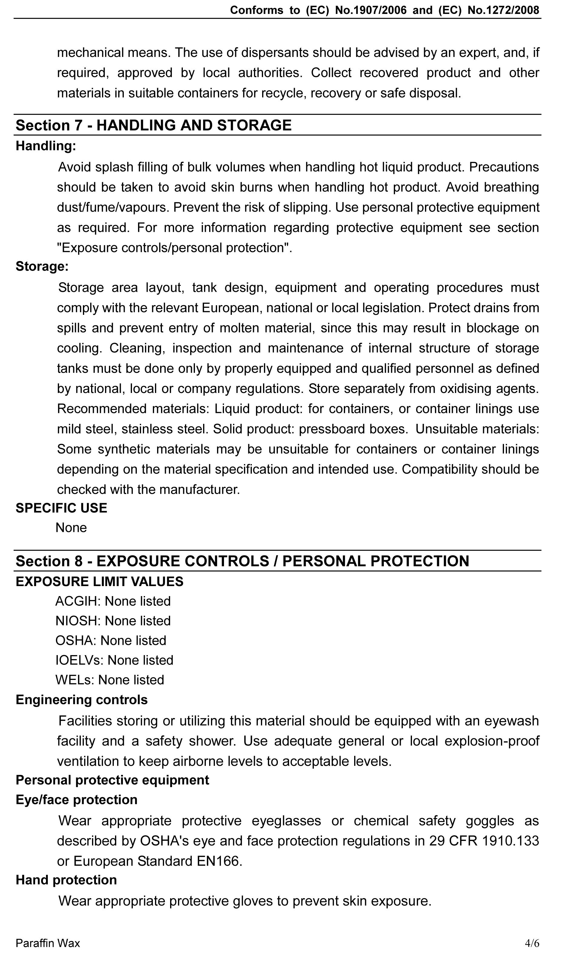 MSDS Paraffin Wax,hydrotreated_SDS_EU（Sinopec）-4