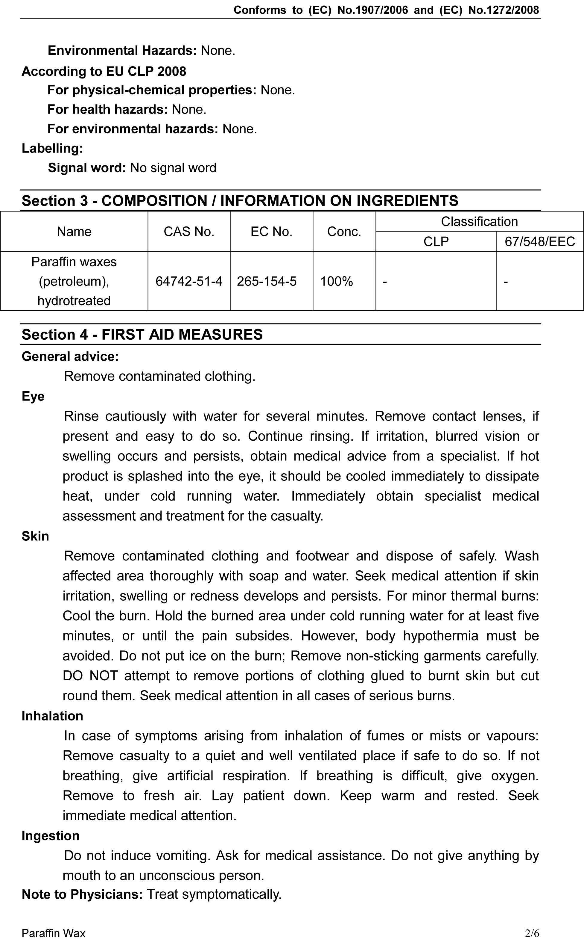 MSDS Paraffin Wax,hydrotreated_SDS_EU（Sinopec）-2