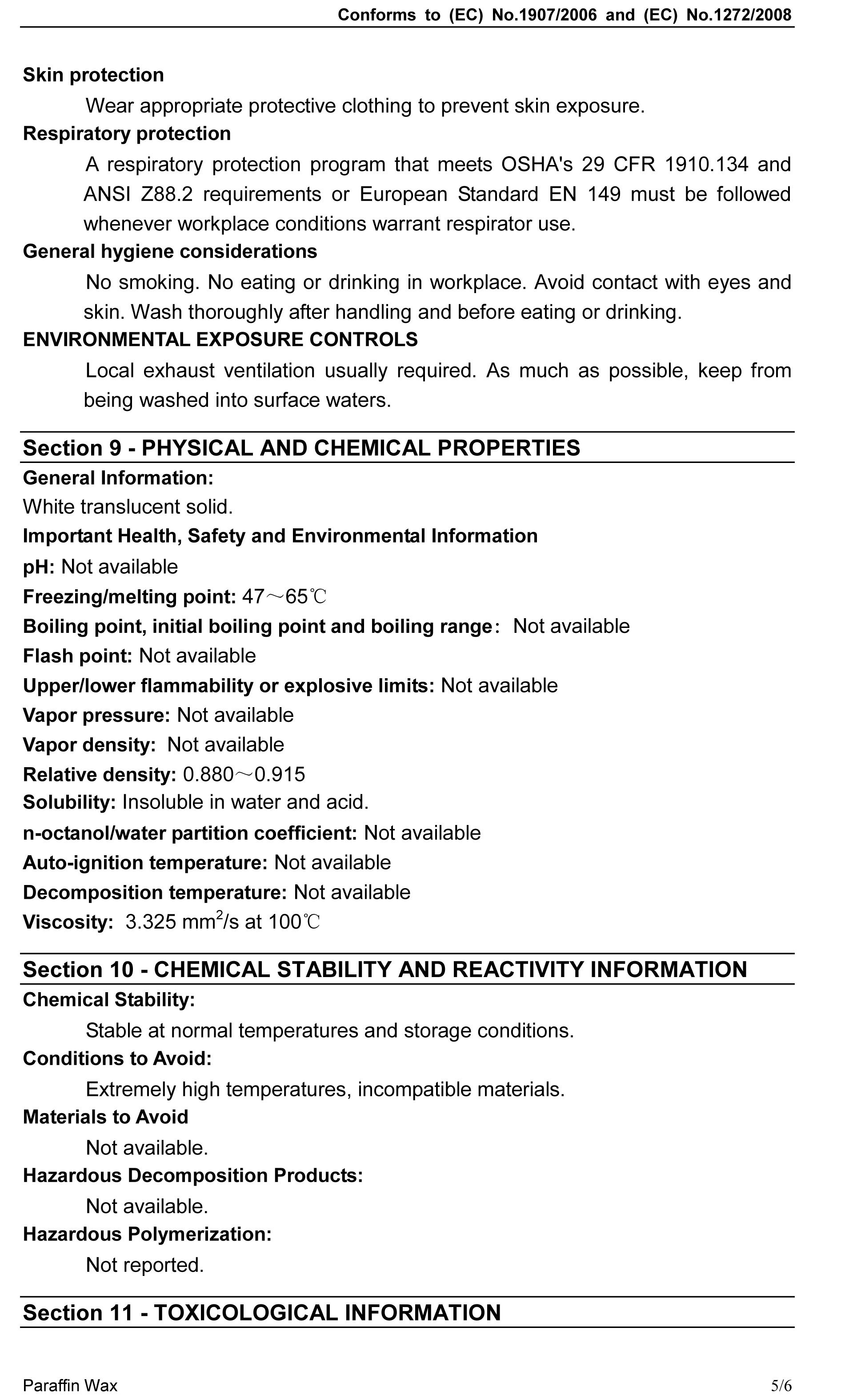 MSDS Paraffin Wax,hydrotreated_SDS_EU（Sinopec）-5