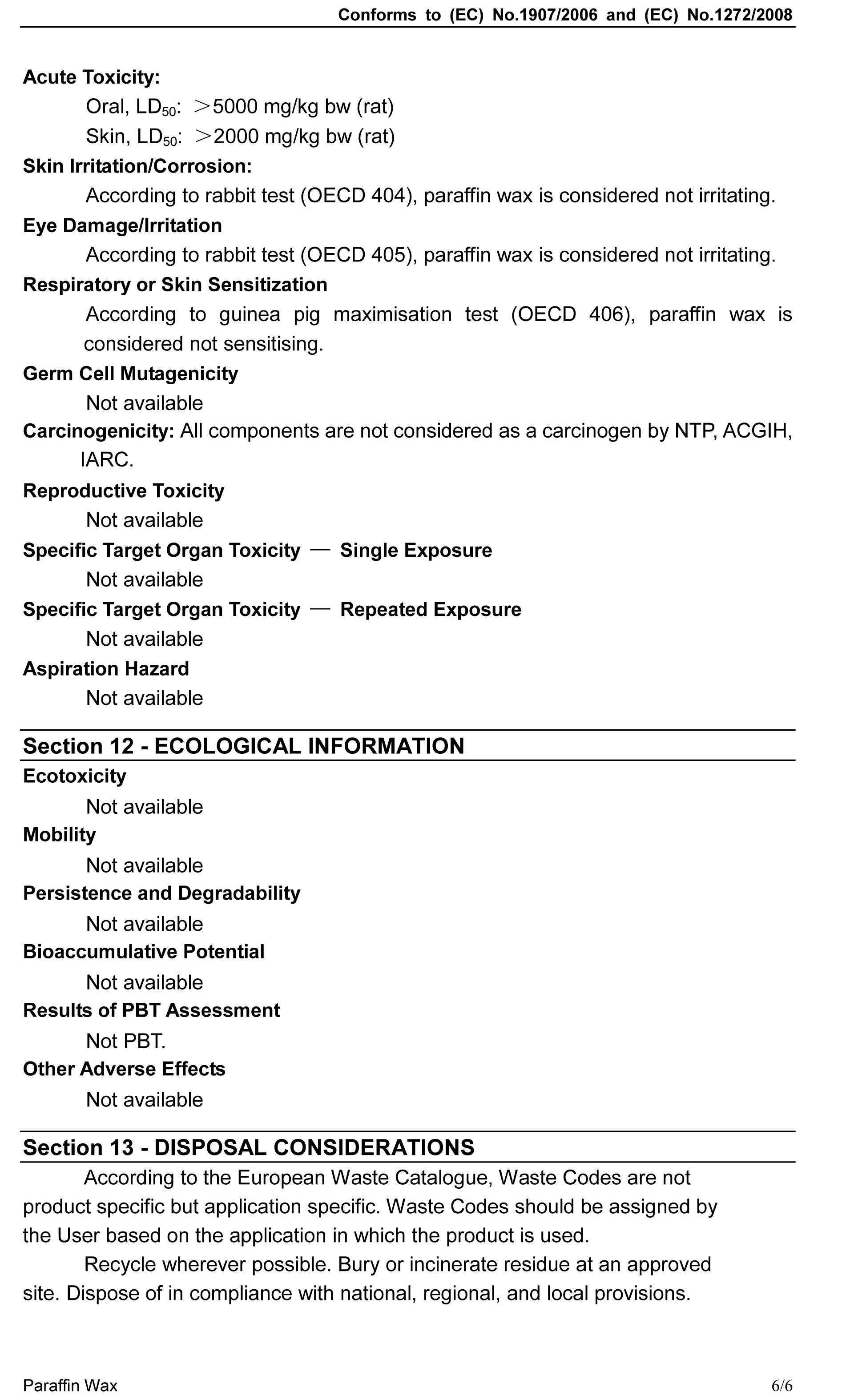 شمع البارافين MSDS ، المعالج بالهيدروجين_SDS_EU （Sinopec） -6
