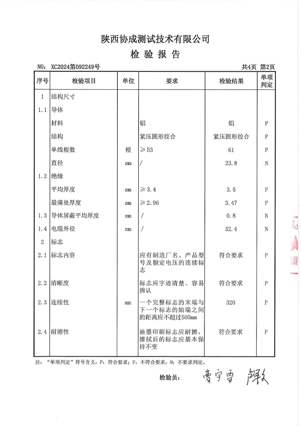 鋁芯交聯(lián)聚乙烯絕緣架空電纜檢測報告