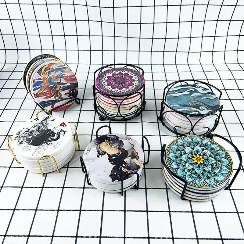 Personalized round ceramic sublimation printing process gold embossed coasters wholesale unit price $0.23