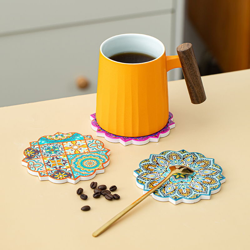 Ceramic embossed gold sublimation can be customized patterns cheap coaster unit price$0.32