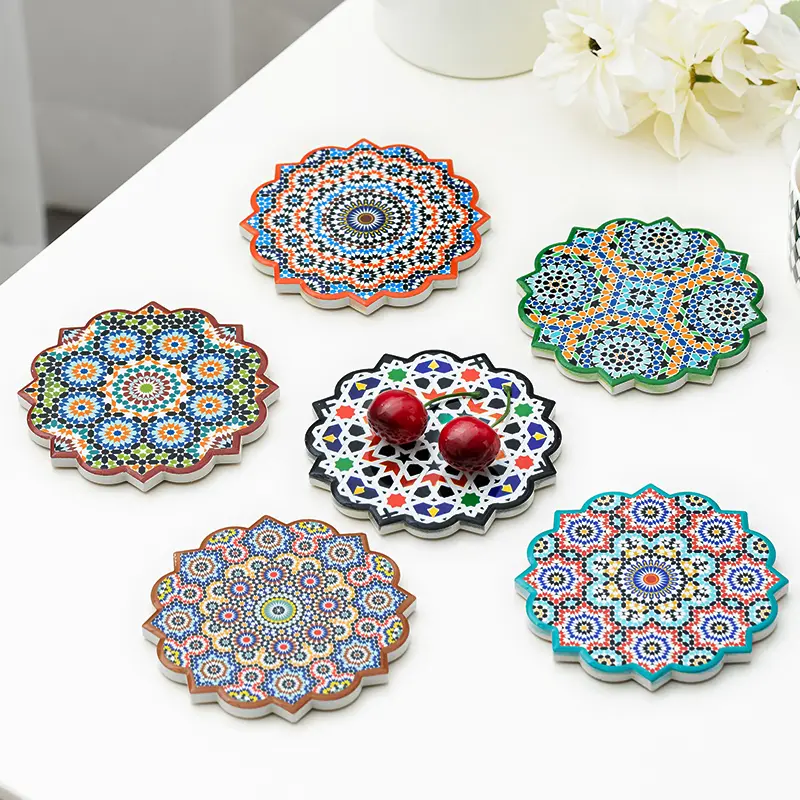 Personalized pointed-corner ceramic coasters can be customized embossed embossed gold sublimation printing set wholesale unit price$0.22
