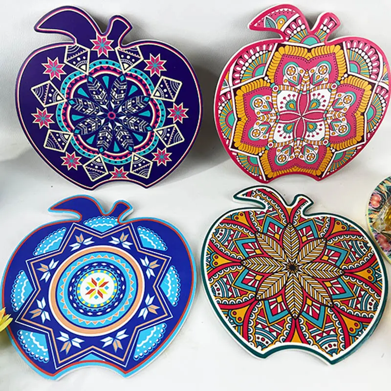 Ceramic apple shape can be customized pattern sublimation printed placemat wholesale unit price$0.69