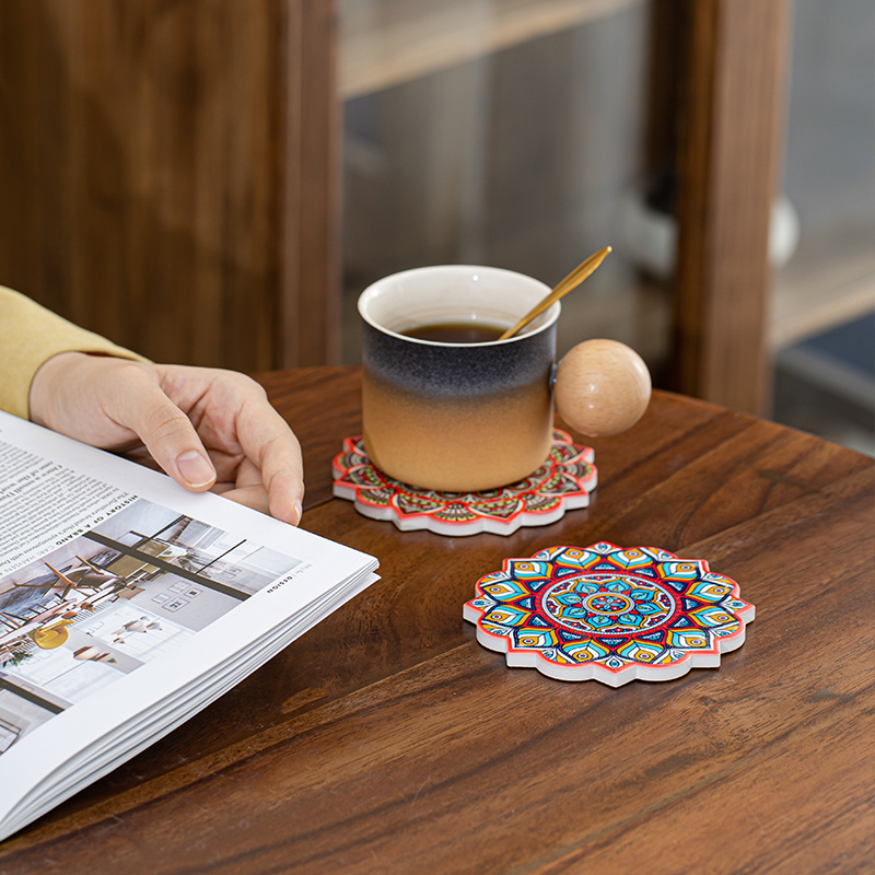Embossed hot gold fashion coaster ceramic pattern can be customized heat transfer UV printing unit price$0.33