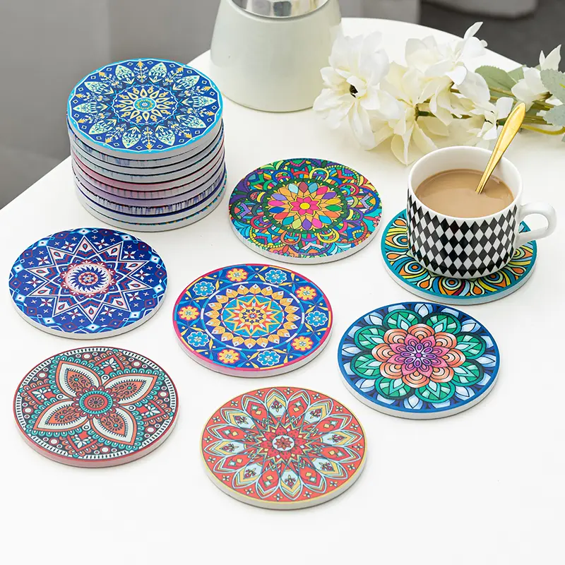 Personalized ceramic sublimation printing process bronzing relief coaster wholesale unit price$0.28