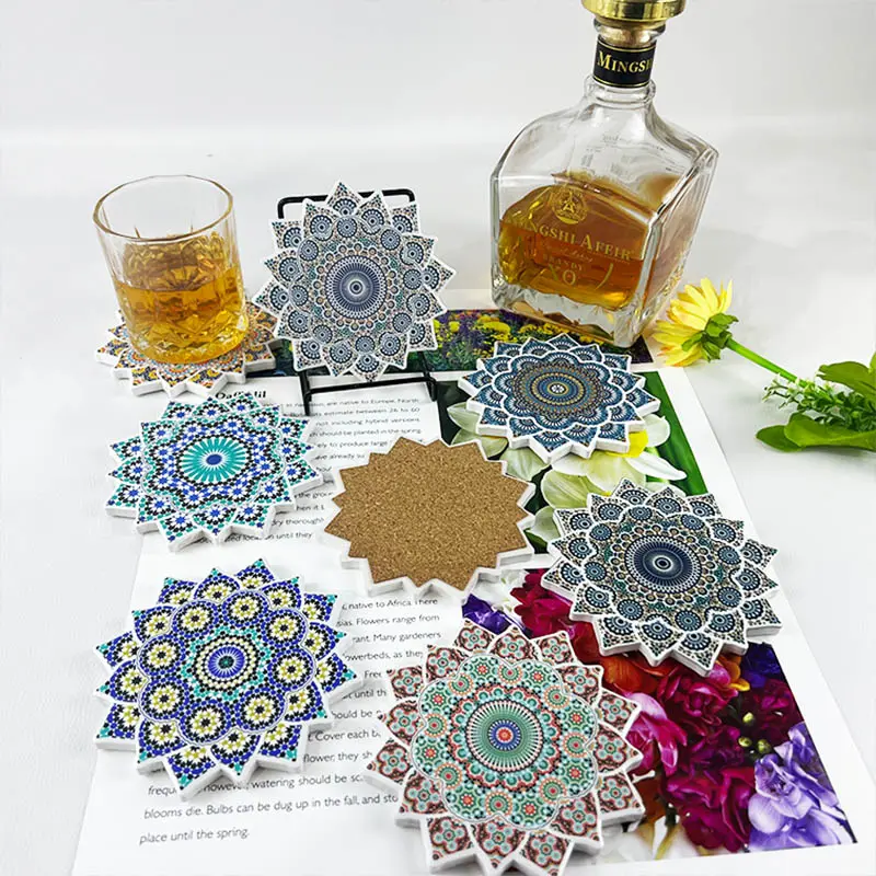 Personalized spike ceramic sublimation printing process embossed bronze coasters wholesale unit price$0.23