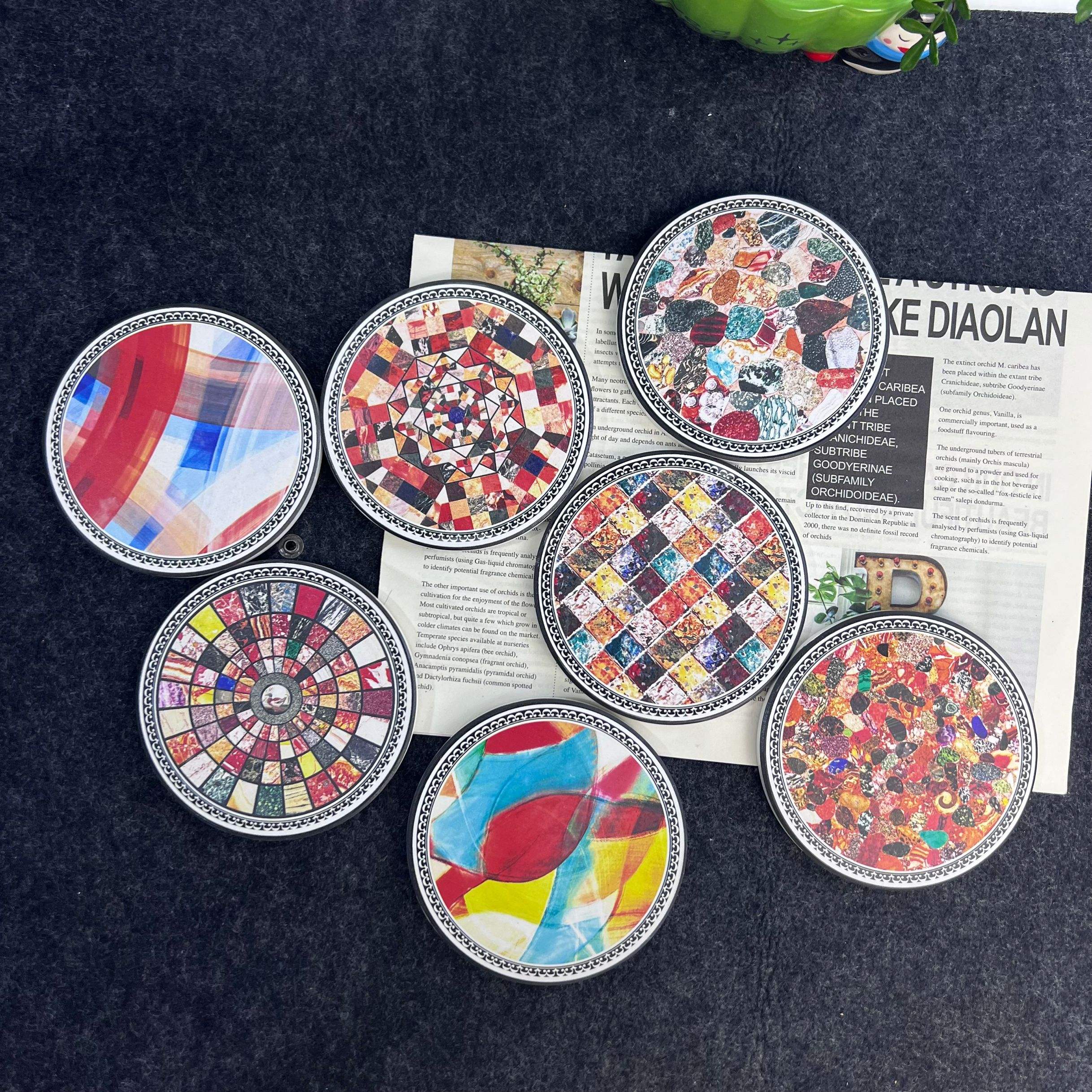 Popular custom pattern style table mat coffee drink mat decorative decoration pieces nine palace grid ceramic coaster unit price$0.29