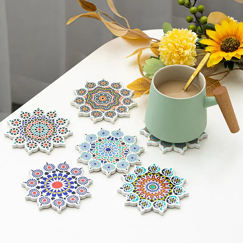 Personalized sharp ceramic coasters can be customized embossed gold sublimation printing set wholesale unit price$0.23
