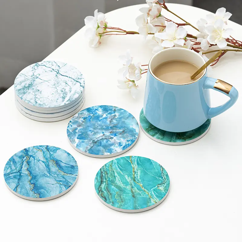 Personalized round ceramic coasters can be customized embossed embossed gold sublimation printing set wholesale unit price$0.28