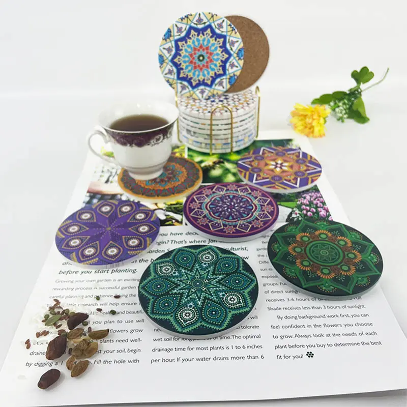 Personalized round ceramic sublimation printing process gold embossed coasters wholesale unit price$0.28