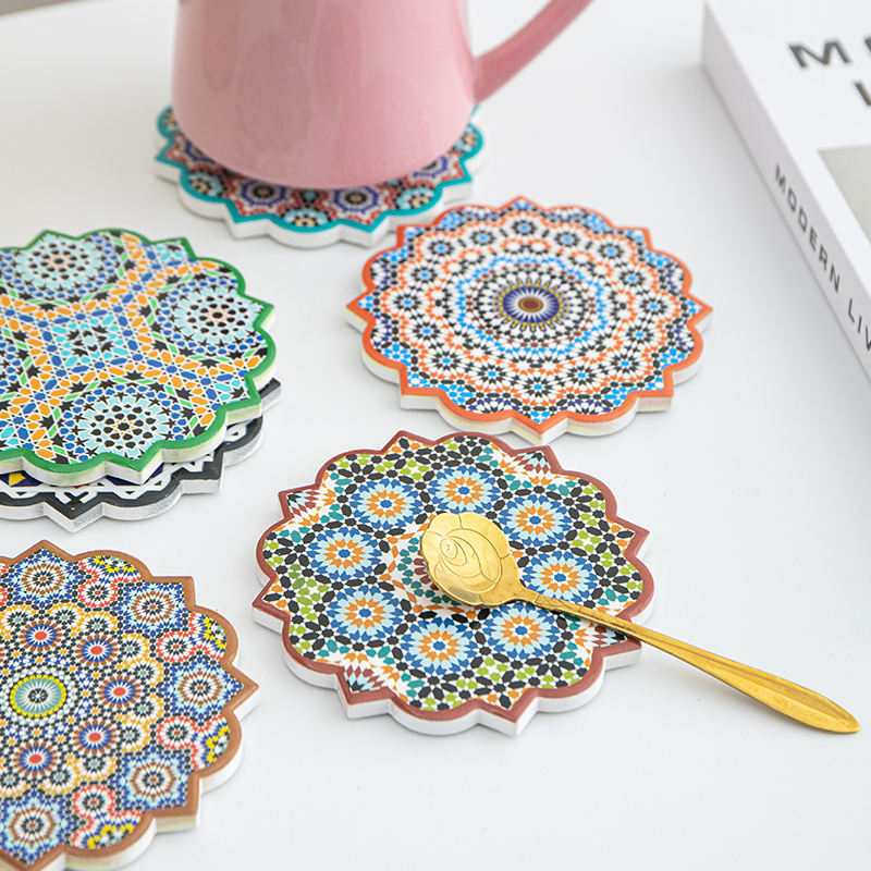Uv printed home decoration anti-scalding absorbent High grade coaster decoration Ceramic coaster with cork unit price$0.22