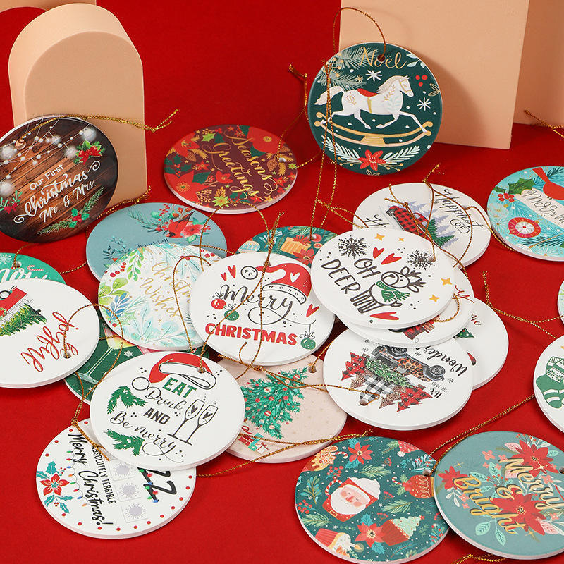 Ceramic Ornaments  Wholesale Personalized Round Sublimation Ceramic Christmas Decor White Ornaments Blank newcomer price$0.33