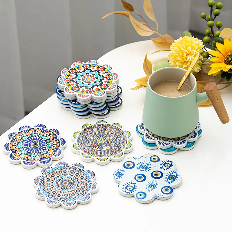 petal-shaped ceramic coaster can be customized patterned embossed gold sublimation set wholesale unit price$0.28