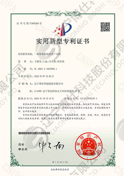 专利申请号2022 2 1937668.1《一种纳米碳酸钙生产系统》