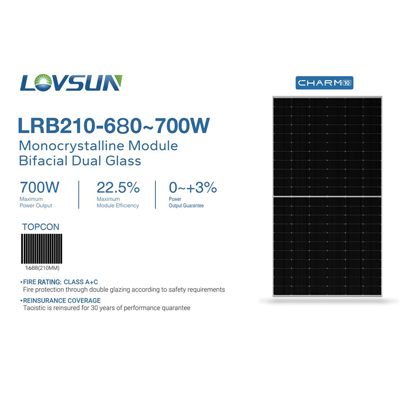 Lovsun Charm10 LRB210-66H 680-700 bifacial dual Glass solar panel