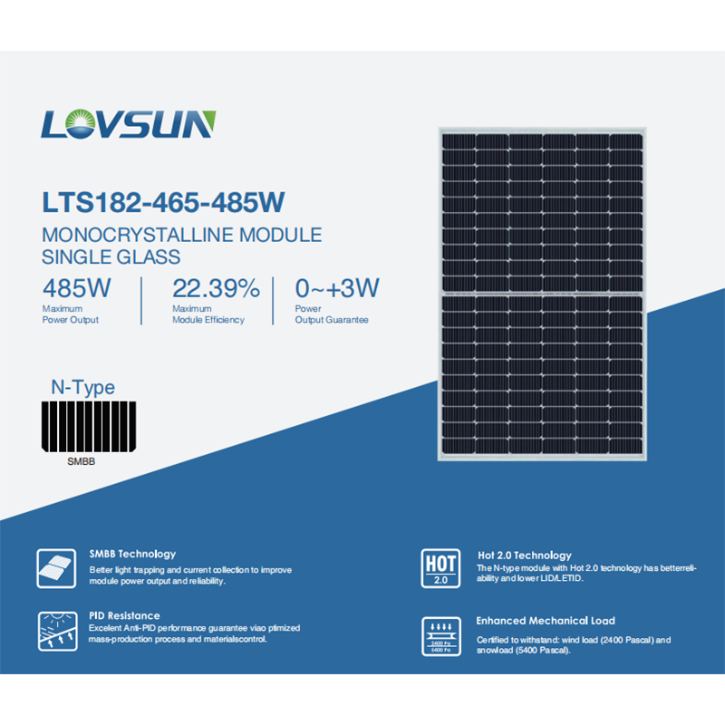 Lovsun TOPCON LTS182 465-485W Single Glass Solar Panel