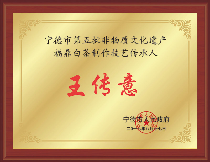 寧德市第五批非物質(zhì)文化遺產(chǎn)福鼎白茶制作技藝傳承人