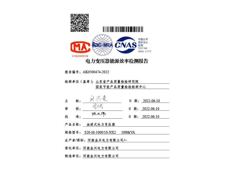 電力變壓器能源效率檢測報(bào)告
