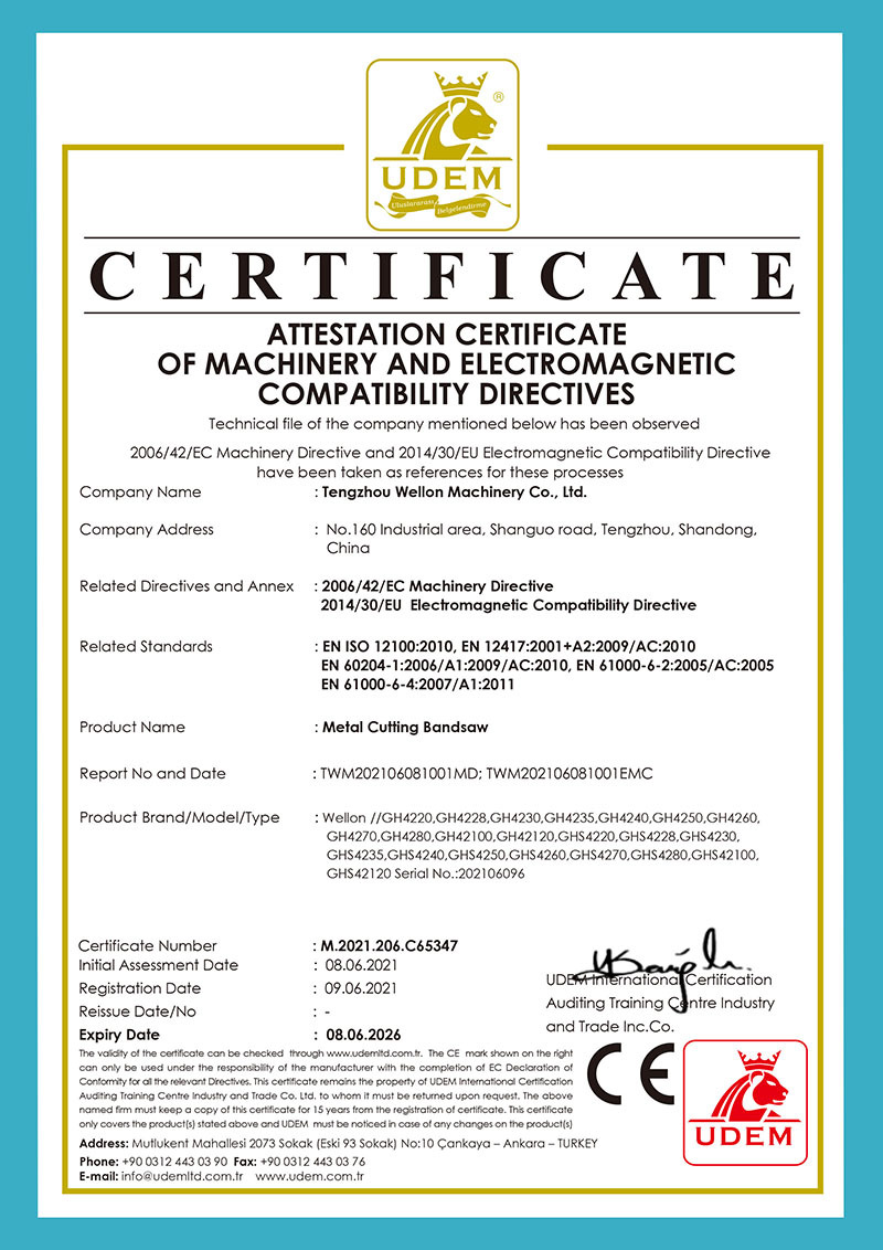 Wellon CE certificate Bandsaw