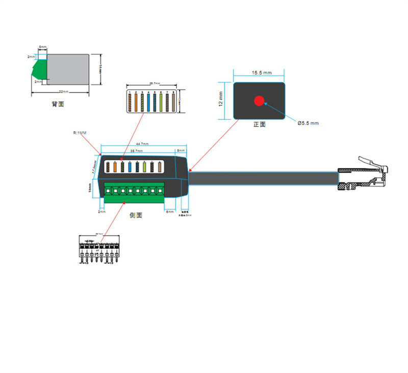 RJ45 to 8 Position Terminal Block