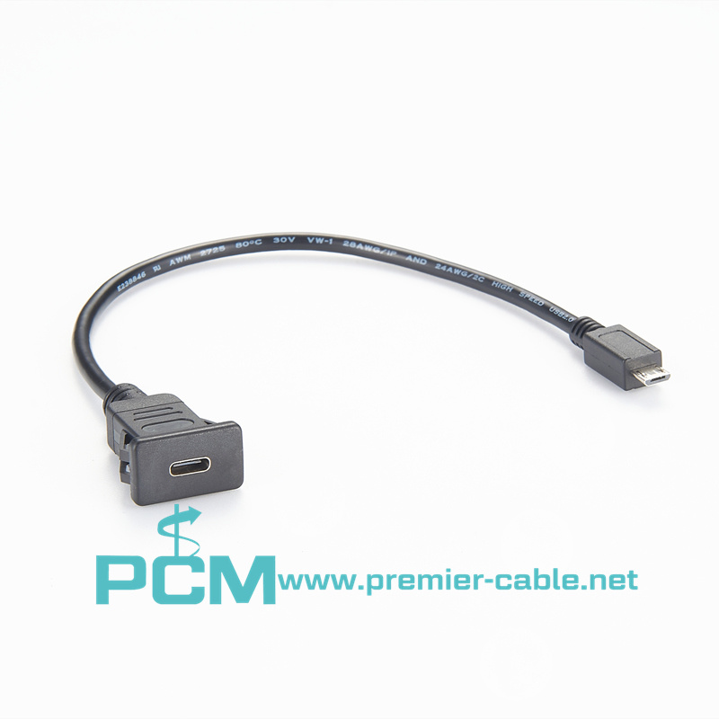 USB-C Panel Mount Extension Cable Micro B
