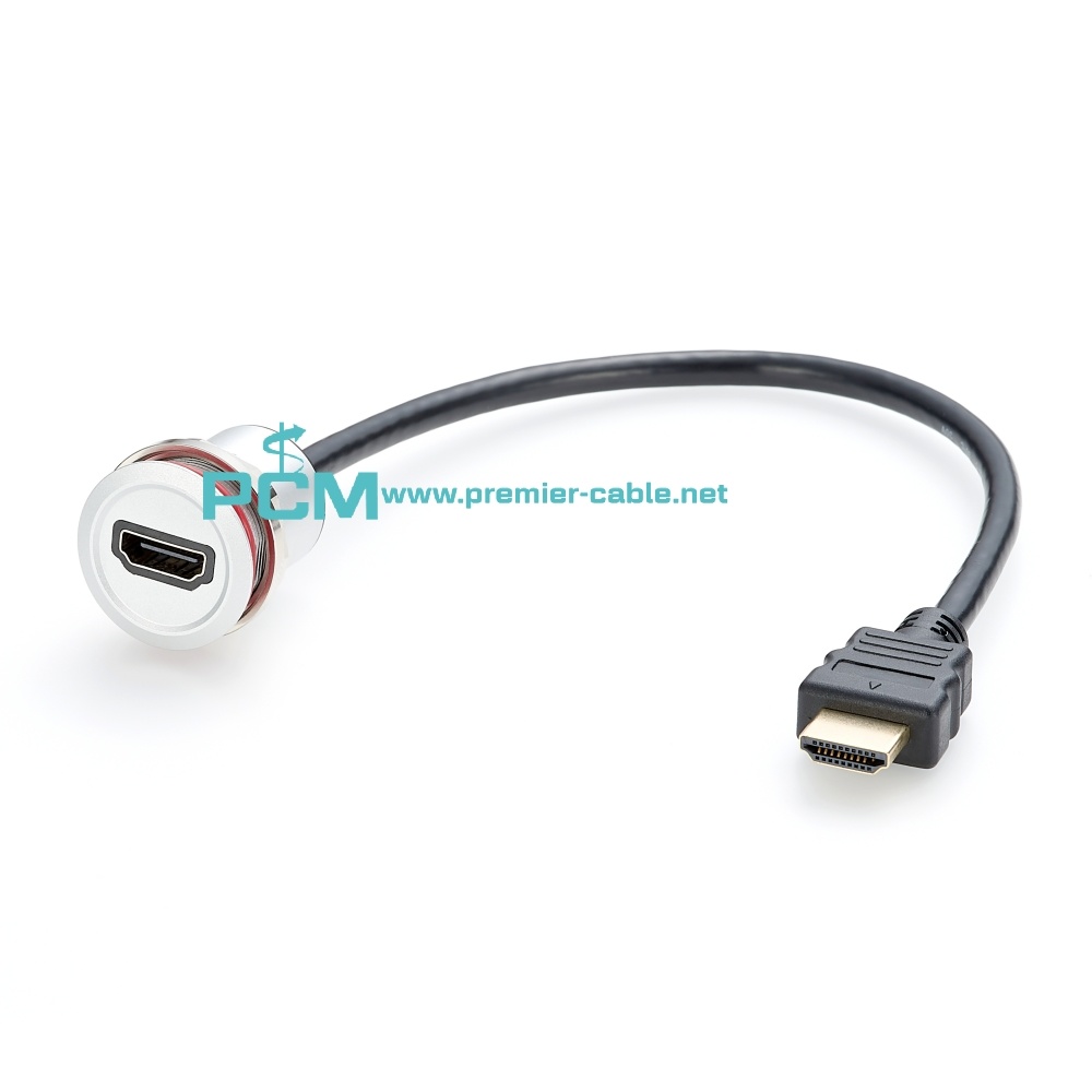 Aluminum HDMI Round Panel Mount Extension Cable with Cap