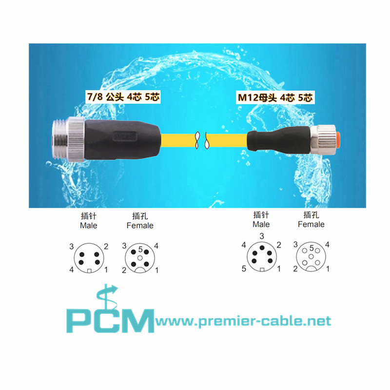 Cordset M12 Male to 7/8 connector Cable