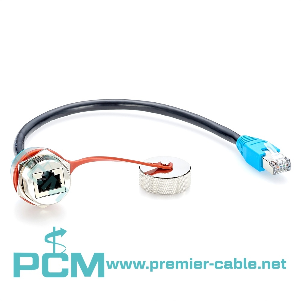 Waterproof IP67 RJ45 Panel Mount Extension Cable for Industrial Equipment
