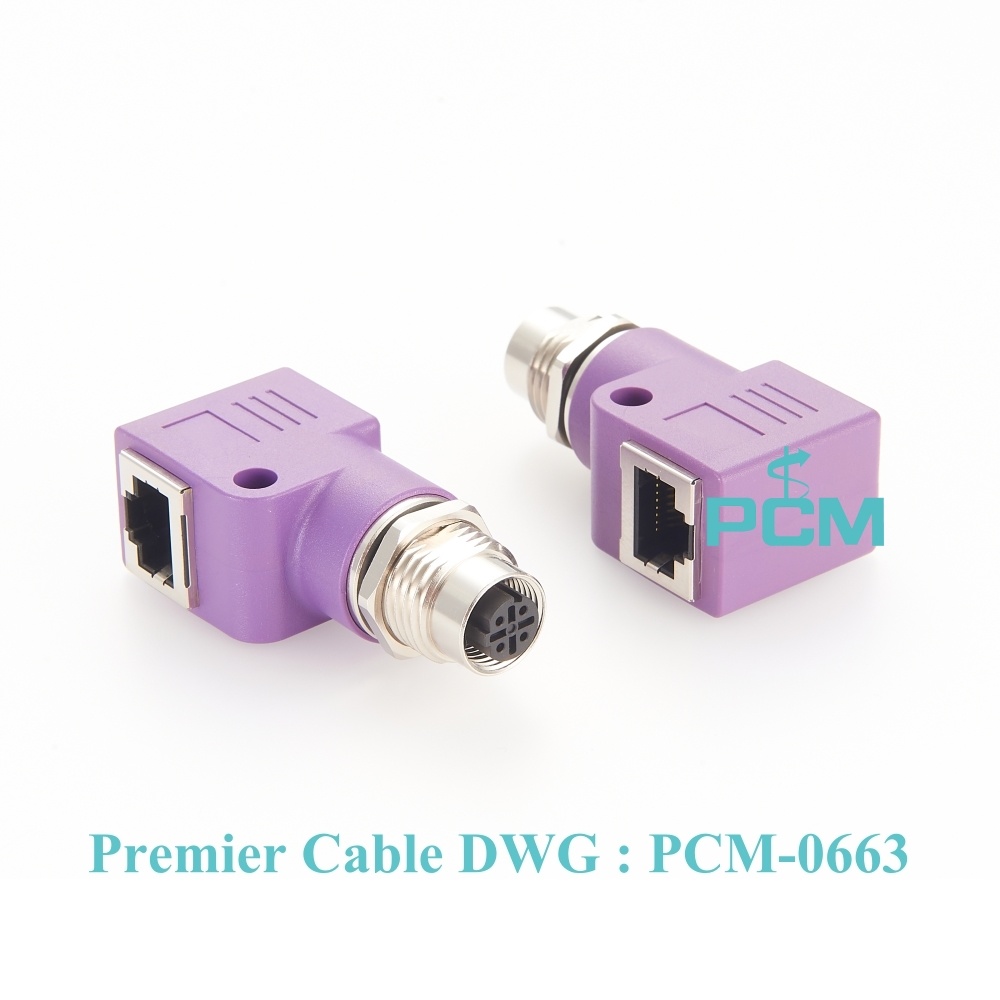 RJ45 to M12 Adapter Female D-Coded Right Angle