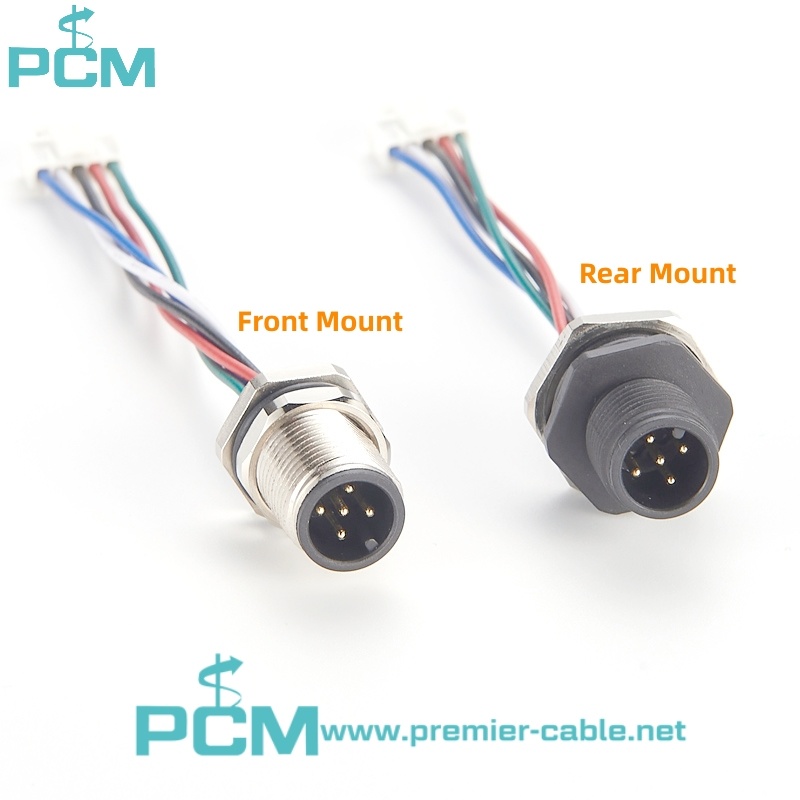 M12 connector A coding Male 8 Contact  panel mount PG9 front fastened