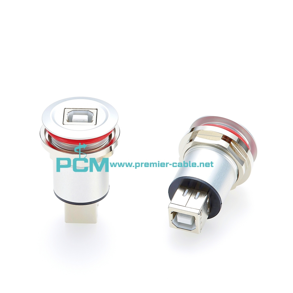 USB B Female to Female Metal Circular Panel Mount Adapter