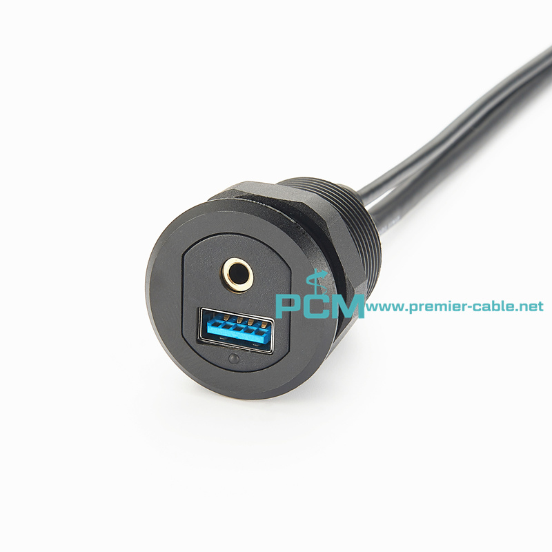 USB Flush Mount 3.5mm USB3.0 AUX Extension Cable