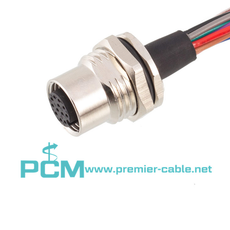 M12 Circular Connector Male Panel Front Mounting Wire End